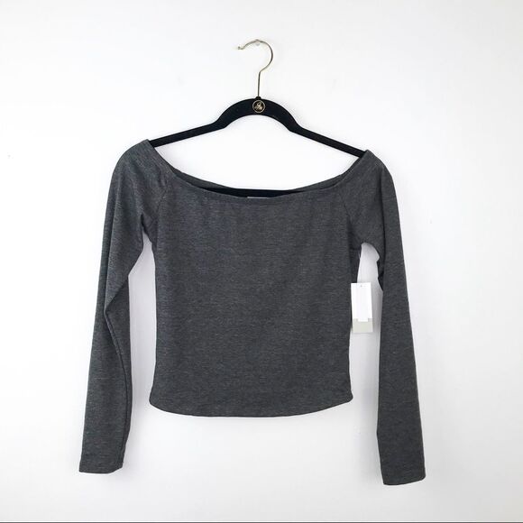 NWT BP gray fitted off shoulder top - Picture 2 of 5